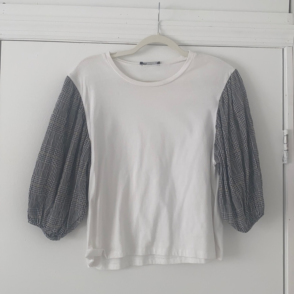 Zara Tee with plaid sleeves
